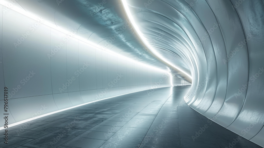 Poster blank mockup scene of an empty curved underground tunnel in a modern setting for advertising purpose