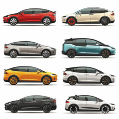 Obraz premium Vector illustration of various cars, trucks, and vans in silhouette, perfect for traffic icons or logos