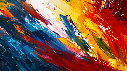 Bold brushstrokes of acrylic paint create a dramatic background of abstract color, each stroke a testament to the artist's passion and creativity.