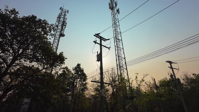 Power line for telecommunication tower in rural.