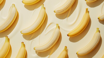 Juicy Banana Joy: Cheerful Yellow Background with Abstract Peeled Banana Pattern - obrazy, fototapety, plakaty
