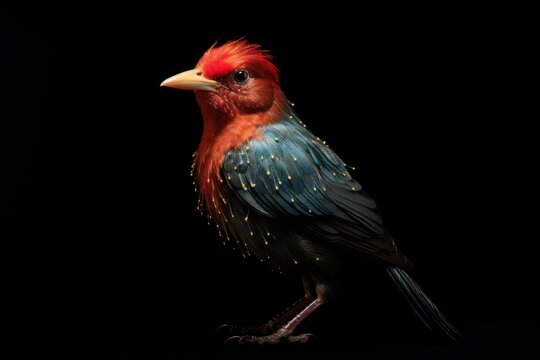 Red headed trogan sparkle light glitter animal bird beak.