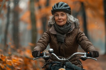 Fototapeta premium Senior mature elderly people make sport activity outside, AI generated