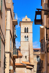 The bell tower of the Sainte-Marie Majeure church in Bonifacio in Corsica is a Roman Catholic church. This is the oldest building in the city, construction of which was completed in the 13th century