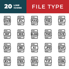 File type icons set. Files format extension data graphic design. document outline icon collection. Vector illustration.