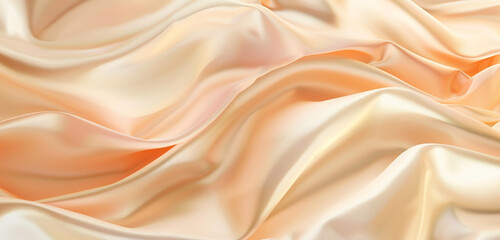 Obraz premium Pastel peach 3D waves on champagne, satin-like abstract elegance.