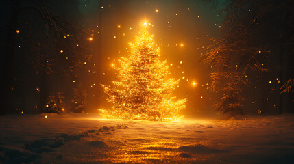 Illuminated Christmas tree in natural environment. - 796520226