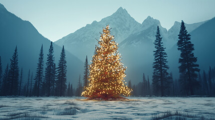 Illuminated Christmas tree in natural environment. - 796520256