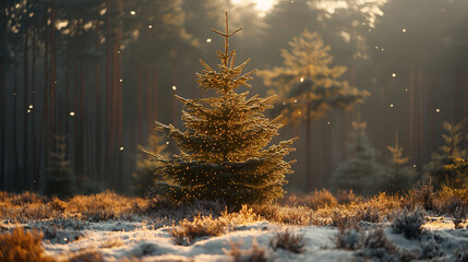 Illuminated Christmas tree in natural environment. - 796520258
