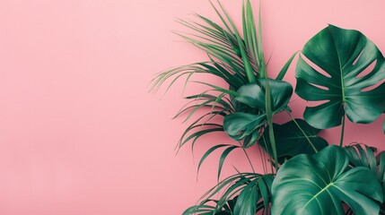 A Monstera Leaves On A Border Of A Pink Background.