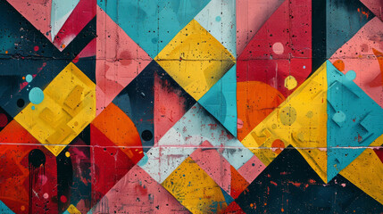 Urban street art featuring contemporary graffiti with geometric patterns and digital motifs in a metropolitan setting.