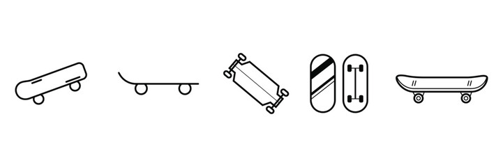 Skateboard Outline set icon Collection. Figure ice skating shoes. Vector Illustration.
