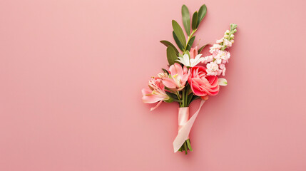 Word PROM with boutonniere on pink backgrounD