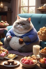 Naklejka premium A city cat eats non-stop