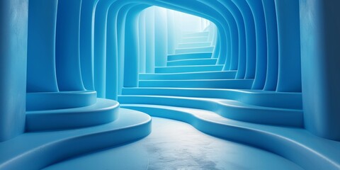 A blue tunnel with stairs leading up to it