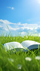 Open book lying on the grass