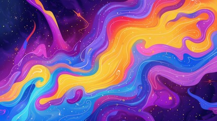 Colorful background with coiling tendrils and supernovas - obrazy, fototapety, plakaty