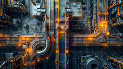 Top-down view of intricate conveyor system in large warehouse with no personnel.