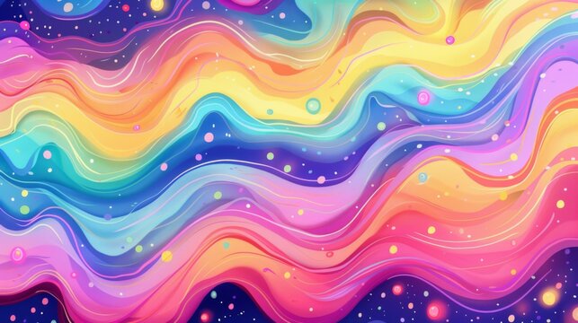 Colorful background with undulating waves and asteroids