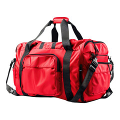 Red sport travel bag isolated on transparent background