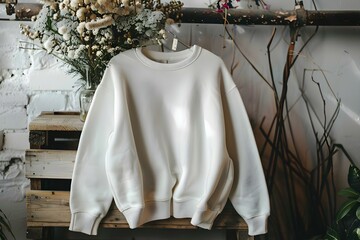 Mockup of a white sweater for design presentation or product showcase purposes. Concept Product Showcase, Mockup Presentation, White Sweater, Clothing Design, Apparel Display - obrazy, fototapety, plakaty