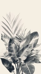 A Vertical Image With Black and White Tropical Leaves.