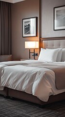 A Vertical Of A Hotel Room With A King-Size Bed. 