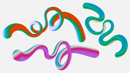 Set of wavy gradient abstract 3d fluid lines, liquid flowing colorful shapes