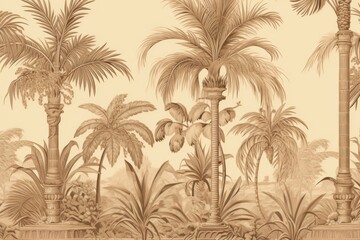 Solid toile wallpaper with palm outdoors drawing sketch.