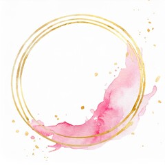Złota ramka z różowa plamą  - obrazy, fototapety, plakaty