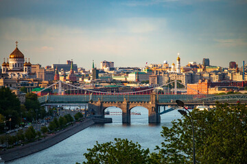 The Moscow Cityscape at the Golden Hour. Andreevsky Bridge