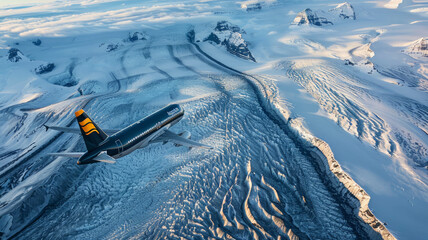 Adventurous flight over snow-capped summits, showcasing the majestic allure of alpine scenery, AI generative.