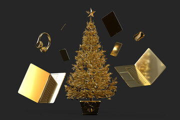 Christmas tree with various modern gadgets and accessories. 3D rendering - 796526802