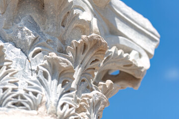 Close-up of ancient column at Kourion archaeological site. Limassol District, Cyprus - 796526849