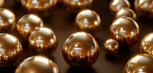 Opulent 3D background featuring gold spheres with a soft illumination. - obrazy, fototapety, plakaty