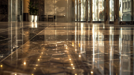 Polished marble tiles reflect the world around them, distorting reality with elegance. - obrazy, fototapety, plakaty