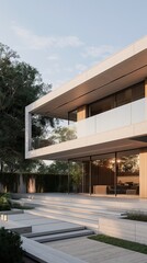 A Vertical Image Of A Modern House With A Flat Roof And Huge Windows.