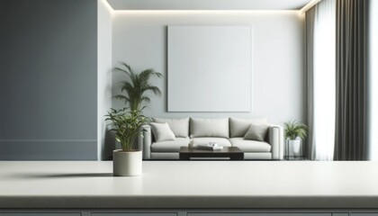 ソファと観葉植物のある白い部屋