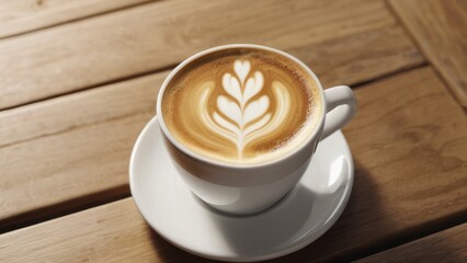 cup of coffee on wooden table