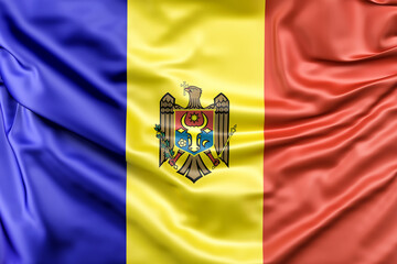 Ruffled Flag of Moldova. 3D Rendering - 796530284