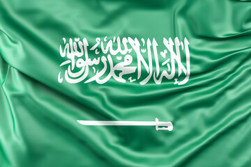 Ruffled Flag of Saudi Arabia. 3D Rendering - 796530458