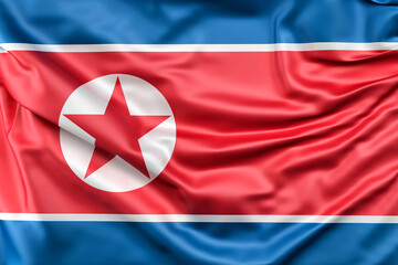Ruffled Flag of North Korea. 3D Rendering - 796530686