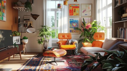 Fototapeta na wymiar Create visual interest with asymmetrical arrangements of furniture and decor.