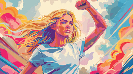 Womens Day card with blonde power girl. Design 