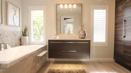 Fototapeta na wymiar Floating Bathroom Vanity Wall-mounted vanities create visual space.
