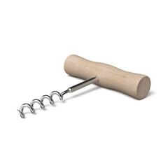 Wooden handle corkscrew on white background