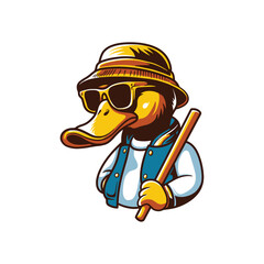 Cool duck cartoon character logo