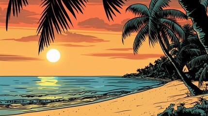 Fototapeta na wymiar A Beautiful Sunset With A Tropical Island.