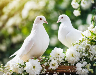 Dwa białe ślubne gołębie 