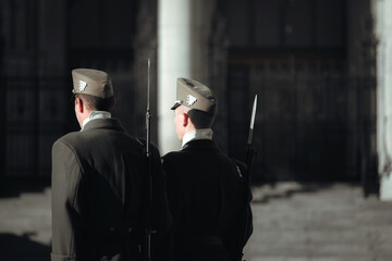 Honor guard of Hungarian parliament at the ceremonial change - 796536205